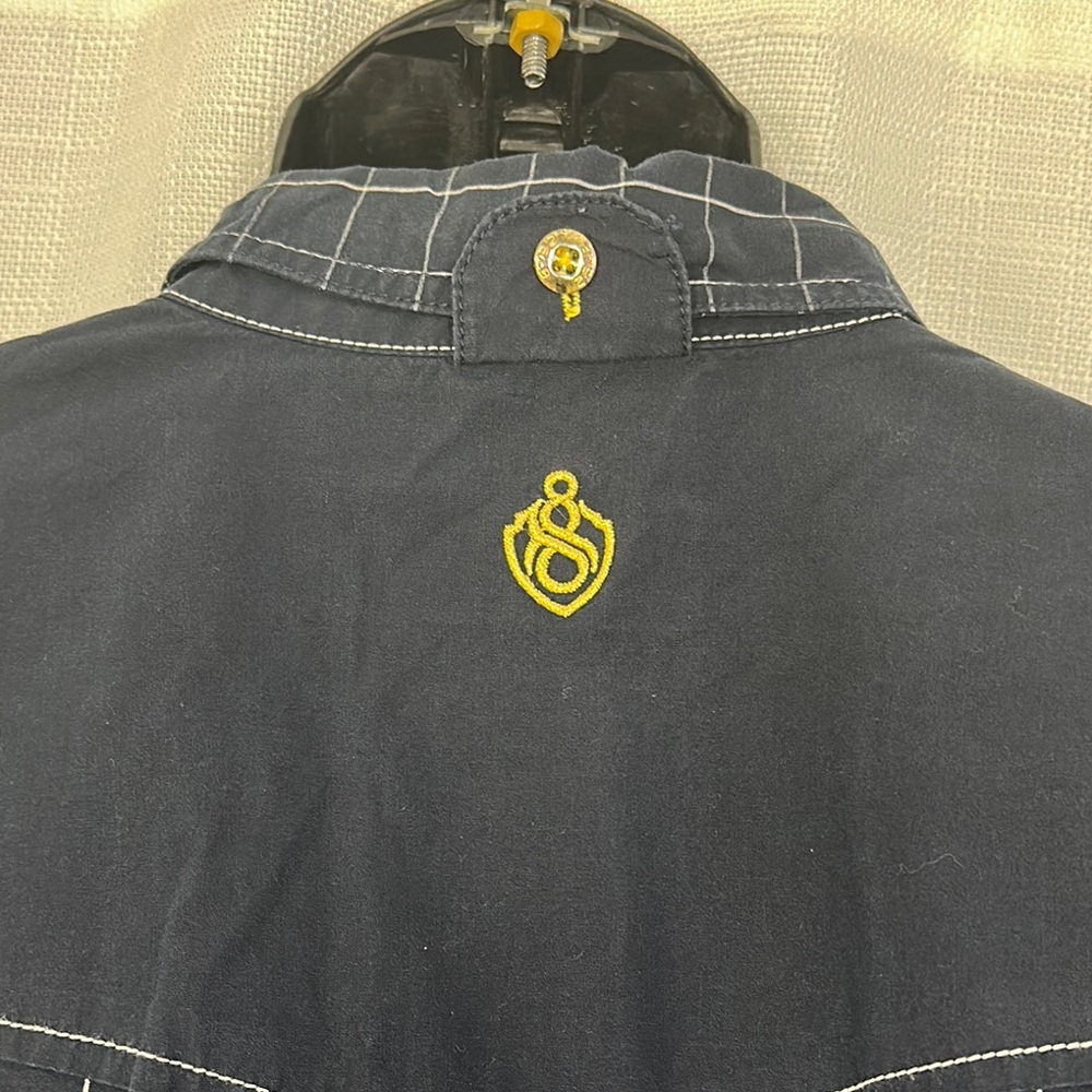 Eight 732 Checkered men’s button down Shirt navy blue with Gold Details - Picture 8 of 14